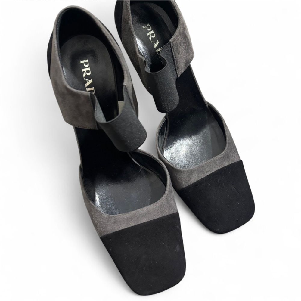 Prada Vintage Suede Colorblock Heels in Black & Gray Size 9 Y2K Designer - Picture 5 of 7